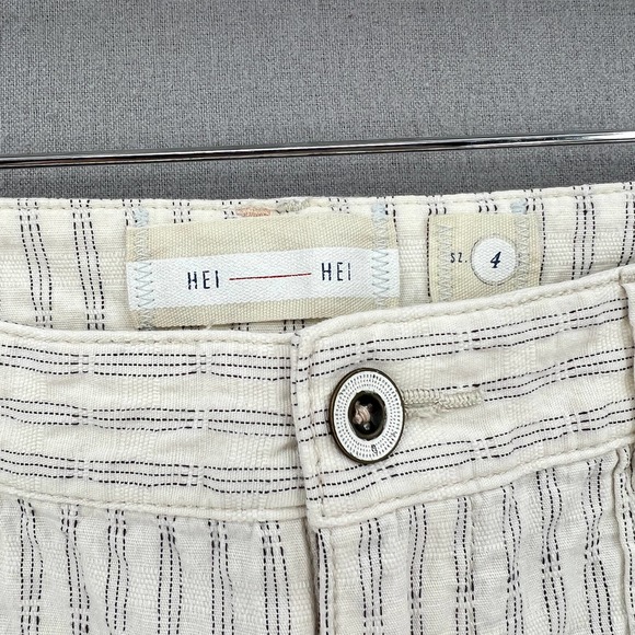 ANTHROPOLOGIE HEI HEI Pants Womens 4 Off White Cotton Striped Pant Wander Cargo - Picture 8 of 13